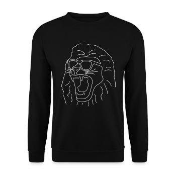 Löwe Partylöwe gezeichnet - Unisex Pullover - Schwarz - Vorne - Alina (178cm) & Michal (187cm)