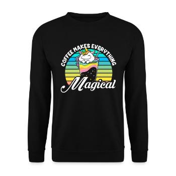 Rosa magisches Einhorn Koffein Kaffee-Liebhaber - Unisex Pullover - Schwarz - Vorne - Alina (178cm) & Michal (187cm)