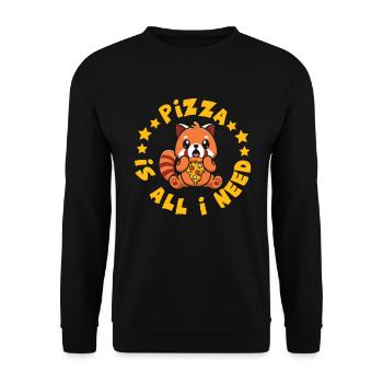 Niedliches Tier Roter Panda Pizza Fan isst Fast - Unisex Pullover - Schwarz - Vorne - Alina (178cm) & Michal (187cm)