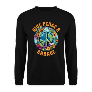 Hippie Peace Zeichen Frieden Blumen Blumenkind - Unisex Pullover - Schwarz - Vorne - Alina (178cm) & Michal (187cm)