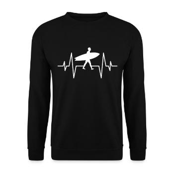 Surfen Surfer Herzschlag - Unisex Pullover - Schwarz - Vorne - Alina (178cm) & Michal (187cm)