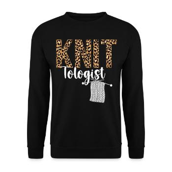 Knitting Knitter Leopard Cheetah - Unisex Pullover - Schwarz - Vorne - Alina (178cm) & Michal (187cm)