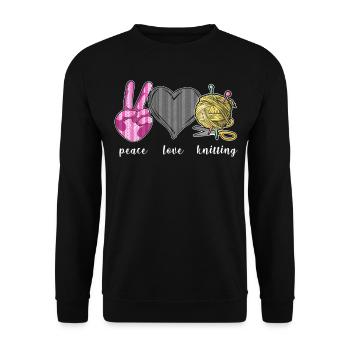 Knitting Knitter Peace Love - Unisex Pullover - Schwarz - Vorne - Alina (178cm) & Michal (187cm)