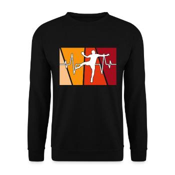Handball Retro Herzschlag - Unisex Pullover - Schwarz - Vorne - Alina (178cm) & Michal (187cm)