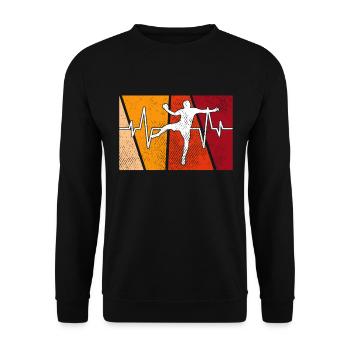 Handball Retro Herzschlag - Unisex Pullover - Schwarz - Vorne - Alina (178cm) & Michal (187cm)