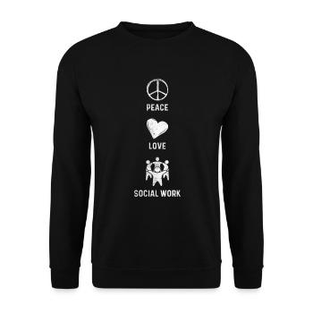 Peace Love Socialwork Sozialarbeiter - Unisex Pullover - Schwarz - Vorne - Alina (178cm) & Michal (187cm)