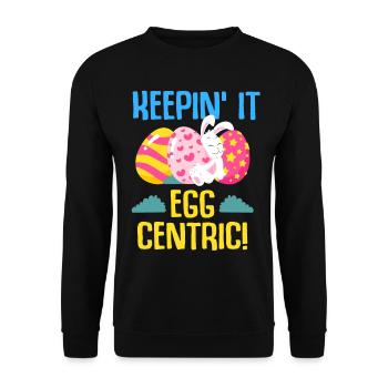 Ostern Kaninchen Osterhase Blumen Eier - Unisex Pullover - Schwarz - Vorne - Alina (178cm) & Michal (187cm)