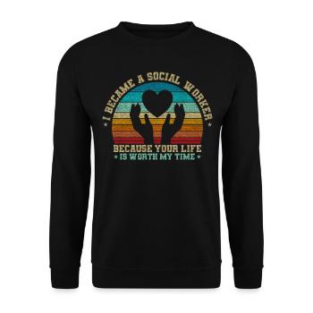 Parce que ta vie vaut mon temps Travailleur social - Sweat-shirt Unisexe - noir - Devant - Alina (178cm) & Michal (187cm)