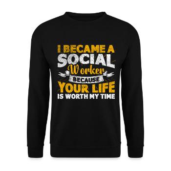 Parce que ta vie vaut mon temps Travailleur social - Sweat-shirt Unisexe - noir - Devant - Alina (178cm) & Michal (187cm)