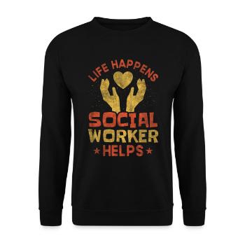 La vie se passe Un travailleur social aide Sozialarbeiter - Sweat-shirt Unisexe - noir - Devant - Alina (178cm) & Michal (187cm)