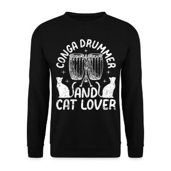 Conga Drummer and Cat Lover - Conga Player Cat Own - Unisex Pullover - Schwarz - Vorne - Alina (178cm) & Michal (187cm)