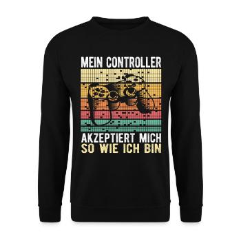 Mein Controller akzeptiert mich Gamer Spruch - Unisex Pullover - Schwarz - Vorne - Alina (178cm) & Michal (187cm)