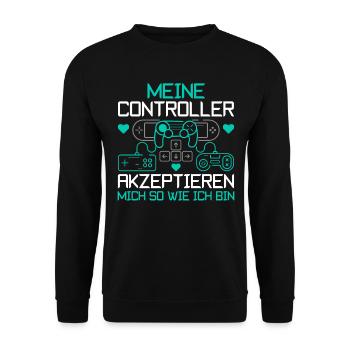 Meine Controller akzeptieren mich Gamer Spruch - Unisex Pullover - Schwarz - Vorne - Alina (178cm) & Michal (187cm)