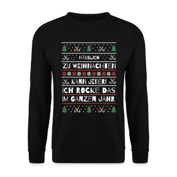 Hässlich zu Weihnachten kann jeder lustiger Spruch - Unisex Pullover - Schwarz - Vorne - Alina (178cm) & Michal (187cm)