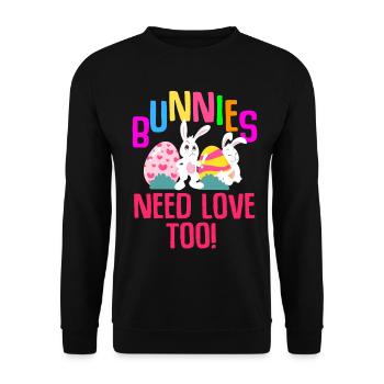 Ostern Kaninchen Osterhase Blumen Eier - Unisex Pullover - Schwarz - Vorne - Alina (178cm) & Michal (187cm)