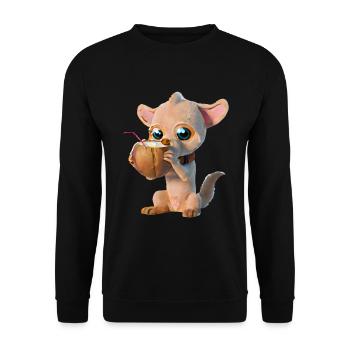 Niedlicher Hund trinkt aus Kokosnuss - Unisex Pullover - Schwarz - Vorne - Alina (178cm) & Michal (187cm)