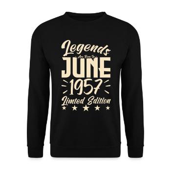 Geboren 1957 Geburtstagsgeschenk 1957. - Unisex Pullover - Schwarz - Vorne - Alina (178cm) & Michal (187cm)