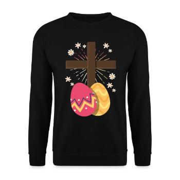 Christentum Kreuz Jesus Christus Blume Ostereier - Unisex Pullover - Schwarz - Vorne - Alina (178cm) & Michal (187cm)