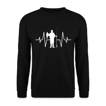 Angeln Herzschlag - Unisex Pullover - Schwarz - Vorne - Alina (178cm) & Michal (187cm)