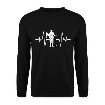 Angeln Herzschlag - Unisex Pullover - Schwarz - Vorne - Alina (178cm) & Michal (187cm)