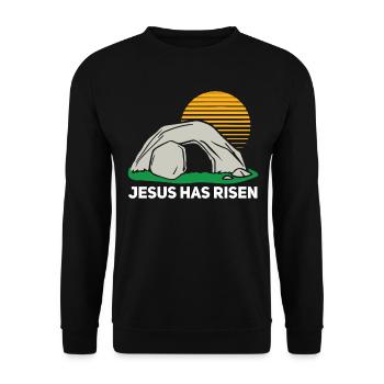 He is risen Easter Sunday Cave Jesus - Unisex Sweatshirt - black - Front - Alina (178cm) & Michal (187cm)
