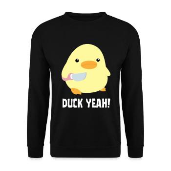 Duck yes - Duck with knife duck with knife - Unisex Sweatshirt - black - Front - Alina (178cm) & Michal (187cm)