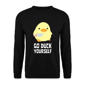 Go Duck Yourself - Canard au couteau Ente mit Messer - Sweat-shirt Unisexe - noir - Devant - Alina (178cm) & Michal (187cm)