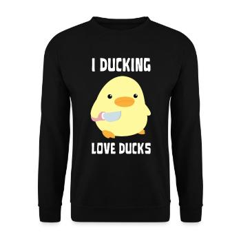 Duckin Love Ducks Duck with knife Ente mit Messer - Unisex Sweatshirt - black - Front - Alina (178cm) & Michal (187cm)