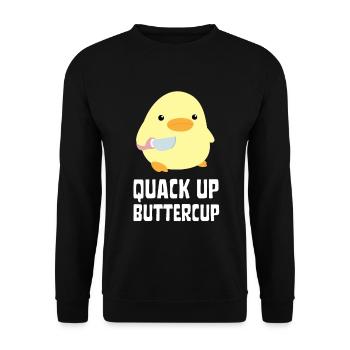 Quack Up Buttercup Duck with knife Ente mit Messer - Unisex Sweatshirt - black - Front - Alina (178cm) & Michal (187cm)