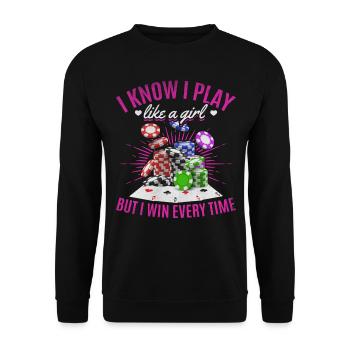 Joueur de poker Je sais que je joue comme une fille mais je gagne E - Sweat-shirt Unisexe - noir - Devant - Alina (178cm) & Michal (187cm)