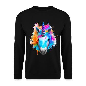 Farbenfrohes Einhorn - Unisex Pullover - Schwarz - Vorne - Alina (178cm) & Michal (187cm)