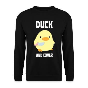 Canard et couverture - Canard au couteau Ente mit Messer - Sweat-shirt Unisexe - noir - Devant - Alina (178cm) & Michal (187cm)