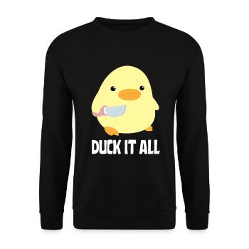 Duck It All - Canard au couteau Ente mit Messer - Sweat-shirt Unisexe - noir - Devant - Alina (178cm) & Michal (187cm)