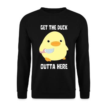 Canard et couverture - Canard au couteau Ente mit Messer - Sweat-shirt Unisexe - noir - Devant - Alina (178cm) & Michal (187cm)