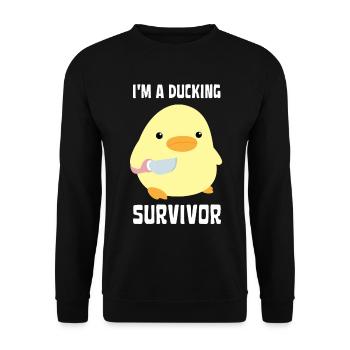 I'm A Ducking Survivor Funny Duck with knife Meme - Unisex Sweatshirt - black - Front - Alina (178cm) & Michal (187cm)