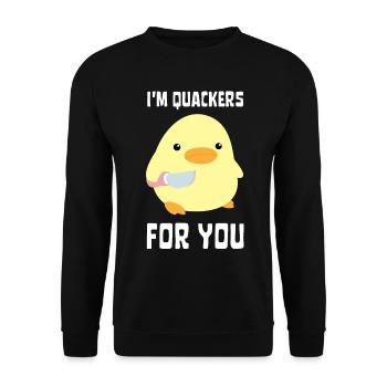I'm Quackers For You - Funny Duck with knife Meme - Unisex Sweatshirt - black - Front - Alina (178cm) & Michal (187cm)