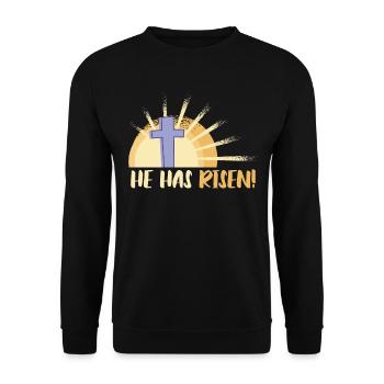 He is risen Easter Sunday Jesus - Unisex Sweatshirt - black - Front - Alina (178cm) & Michal (187cm)