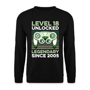 Niveau 18 ans Année d’anniversaire 2005 Gamer Boy - Sweat-shirt Unisexe - noir - Devant - Alina (178cm) & Michal (187cm)