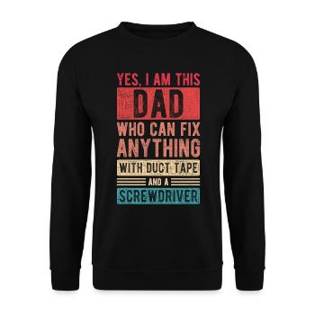 I Am This Dad Fix Anything Vatertag Papa Geschenk - Unisex Pullover - Schwarz - Vorne - Alina (178cm) & Michal (187cm)