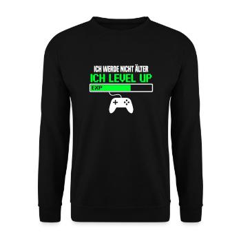 Ich werde nicht älter, ich level up - Unisex Pullover - Schwarz - Vorne - Alina (178cm) & Michal (187cm)