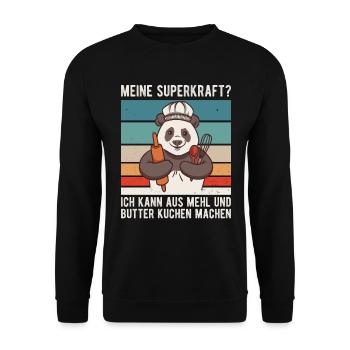 Bäcker Meine Superkraft Kuchen Panda Mehl Butter - Unisex Pullover - Schwarz - Vorne - Alina (178cm) & Michal (187cm)