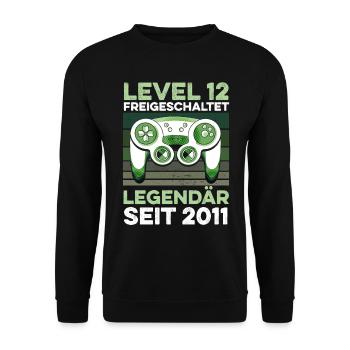 Level 12 Jahre 12. Geburtstag Jahr 2011 Gamer - Unisex Pullover - Schwarz - Vorne - Alina (178cm) & Michal (187cm)