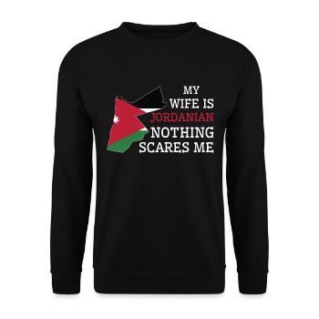 Nichts macht mir Angst Meine Frau ist Jordanierin - Unisex Pullover - Schwarz - Vorne - Alina (178cm) & Michal (187cm)