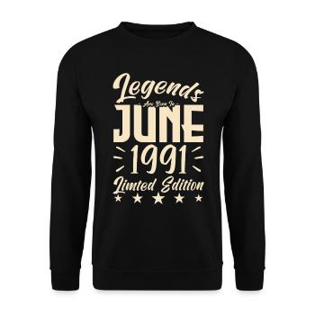 Geboren 1991 Geburtstagsgeschenk 1991. - Unisex Pullover - Schwarz - Vorne - Alina (178cm) & Michal (187cm)