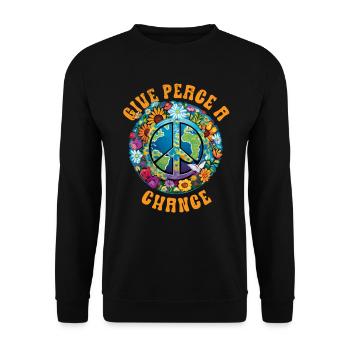 Hippie Peace Zeichen Frieden Blumen Blumenkind - Unisex Pullover - Schwarz - Vorne - Alina (178cm) & Michal (187cm)