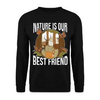 La nature est notre meilleure amie Forest Deer Day - Sweat-shirt Unisexe - noir - Devant - Alina (178cm) & Michal (187cm)