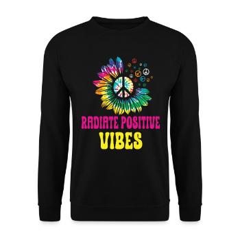 Hippie Peace Zeichen Frieden Blumen Blumenkind - Unisex Pullover - Schwarz - Vorne - Alina (178cm) & Michal (187cm)