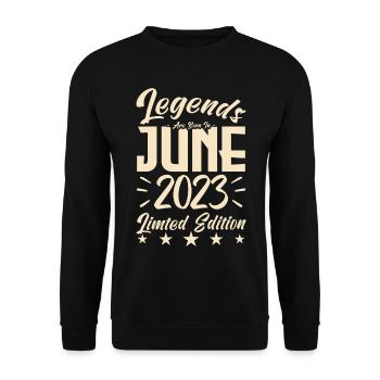 Born June 2023 Birthday gift 2023. - Unisex Sweatshirt - black - Front - Alina (178cm) & Michal (187cm)