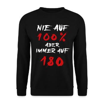 Nie auf 100 % aber immer auf 180 - Unisex Pullover - Schwarz - Vorne - Alina (178cm) & Michal (187cm)