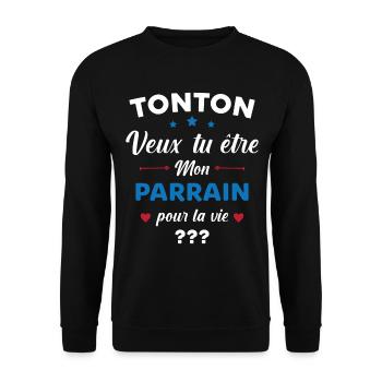 Tonton Veux tu être Mon Parrain Demande Futur Papa - Sweat-shirt Unisexe - noir - Devant - Alina (178cm) & Michal (187cm)